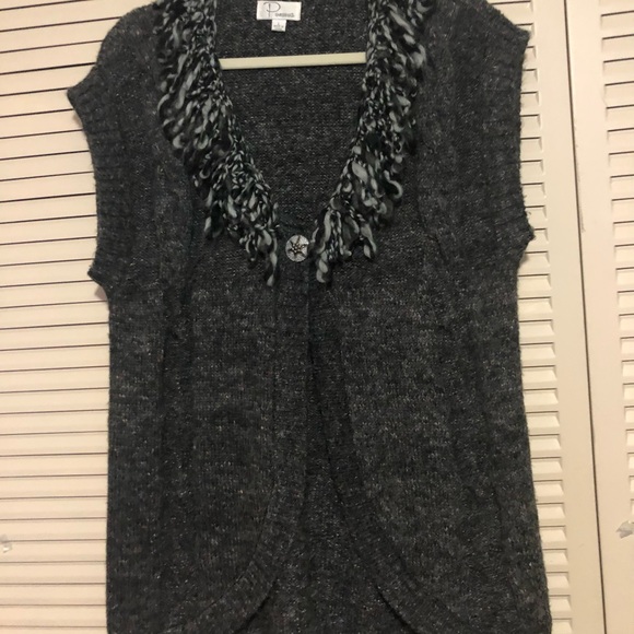 Ponsesa NWOT Fringe Collar Open Front Cardigan Vest- Size Large - Picture 7 of 9